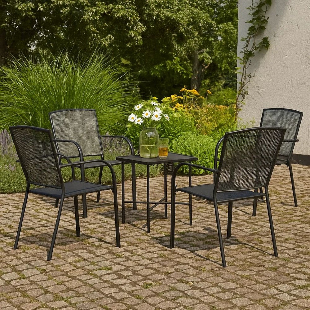 Outdoor Dining ArmSet of 4, Dark Gray Steel Frame, Mesh Design -BM326457