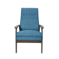 Accent Chair with Blue Fabric, Tufted Blue Fabric, Brown Rubberwood -BM326464