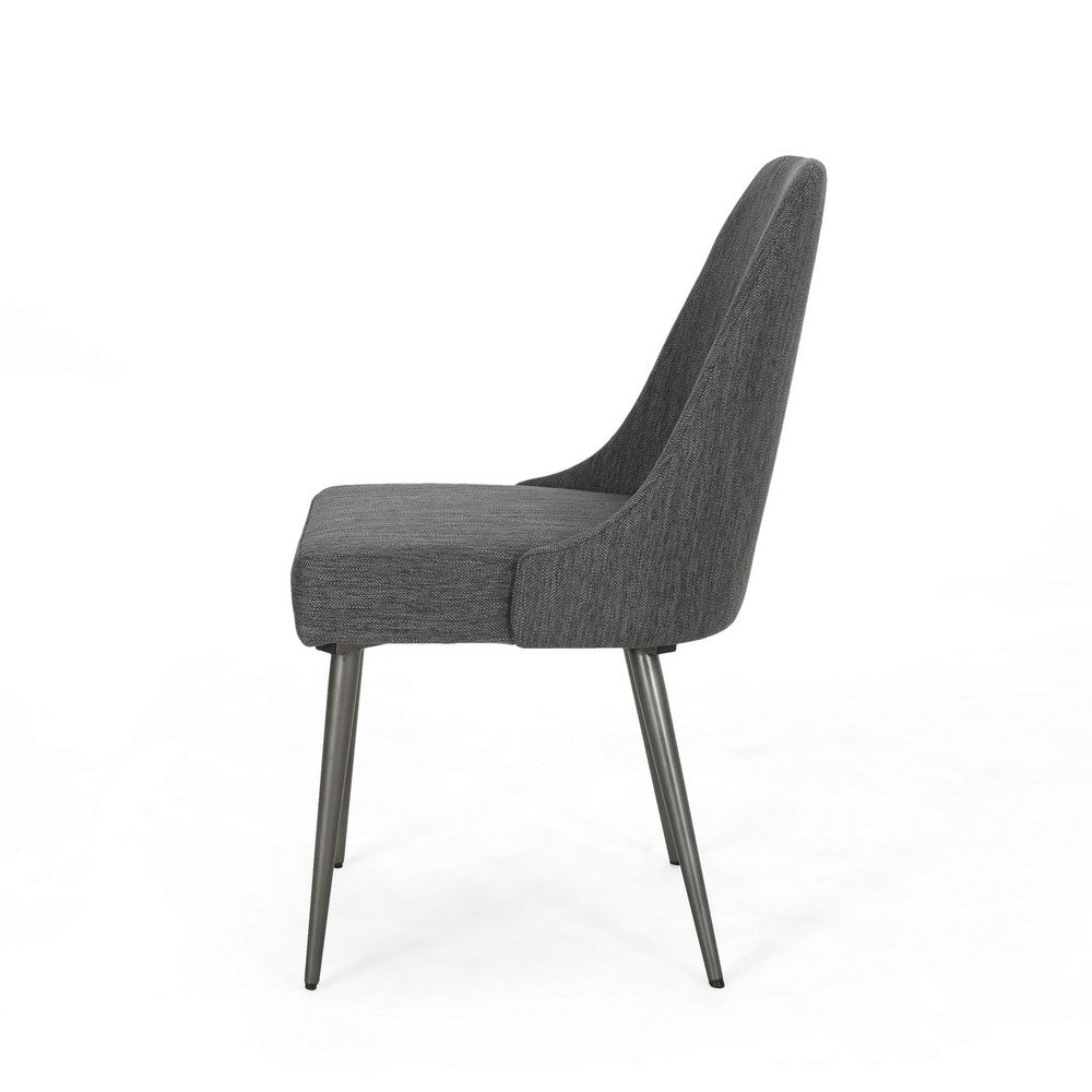 Dining Side Chair Set of 2, Smooth Textured Gray Fabric Armless Design -BM326467