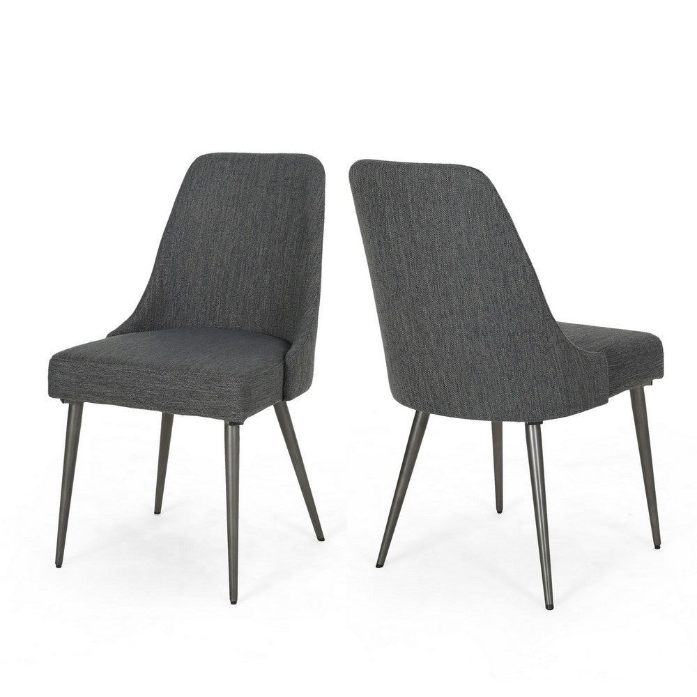 Dining Side Chair Set of 2, Smooth Textured Gray Fabric Armless Design -BM326467