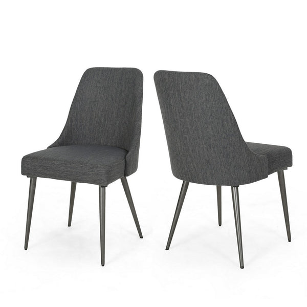 Dining Side Chair Set of 2, Smooth Textured Gray Fabric Armless Design -BM326467