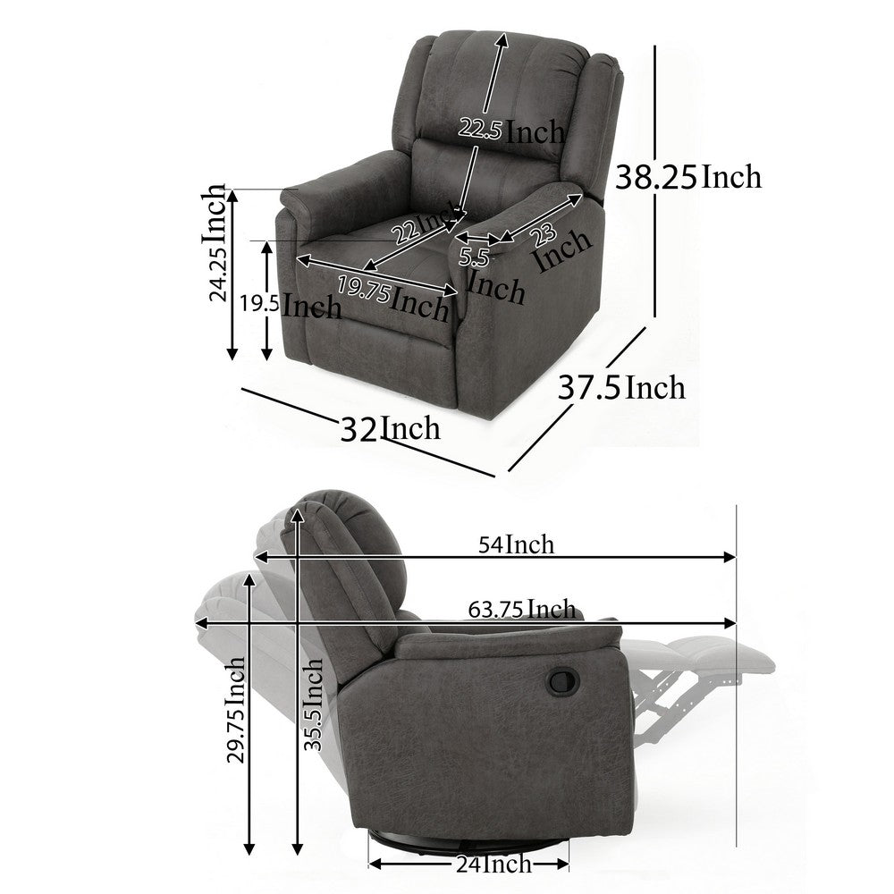Swivel Manual Reclining Chair, Pillow Cushions, Smooth Gray Fabric -BM326471