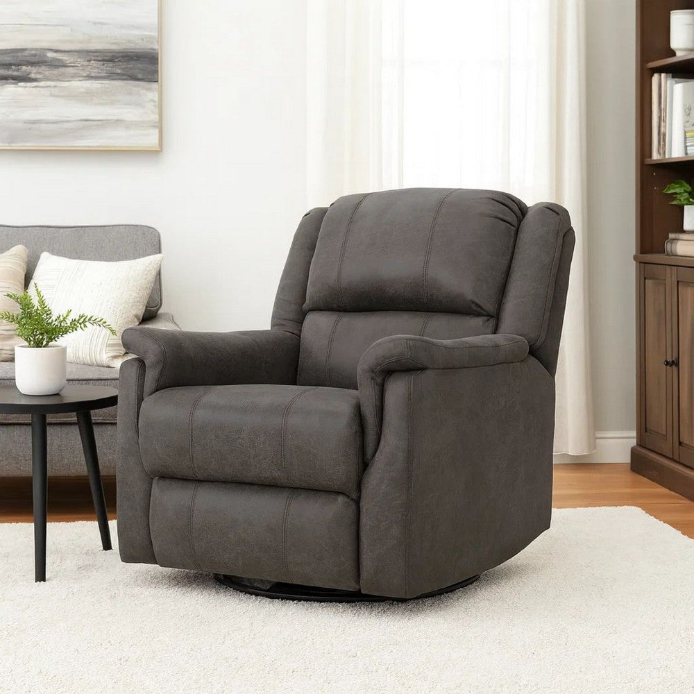 Swivel Manual Reclining Chair, Pillow Cushions, Smooth Gray Fabric -BM326471