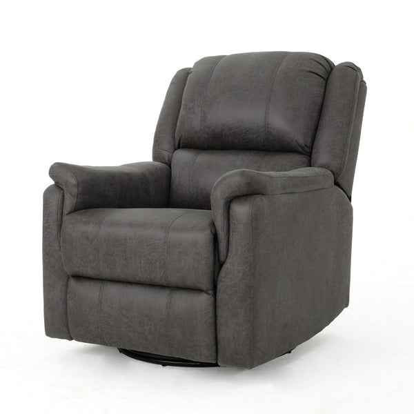 Swivel Manual Reclining Chair, Pillow Cushions, Smooth Gray Fabric -BM326471