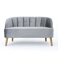 Snap Loveseat, 50 Inch, Retro Channel Stitched Gray Polyester Velvet -BM326475