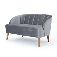 Snap Loveseat, 50 Inch, Retro Channel Stitched Gray Polyester Velvet -BM326475