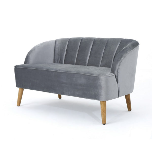 Snap Loveseat, 50 Inch, Retro Channel Stitched Gray Polyester Velvet -BM326475