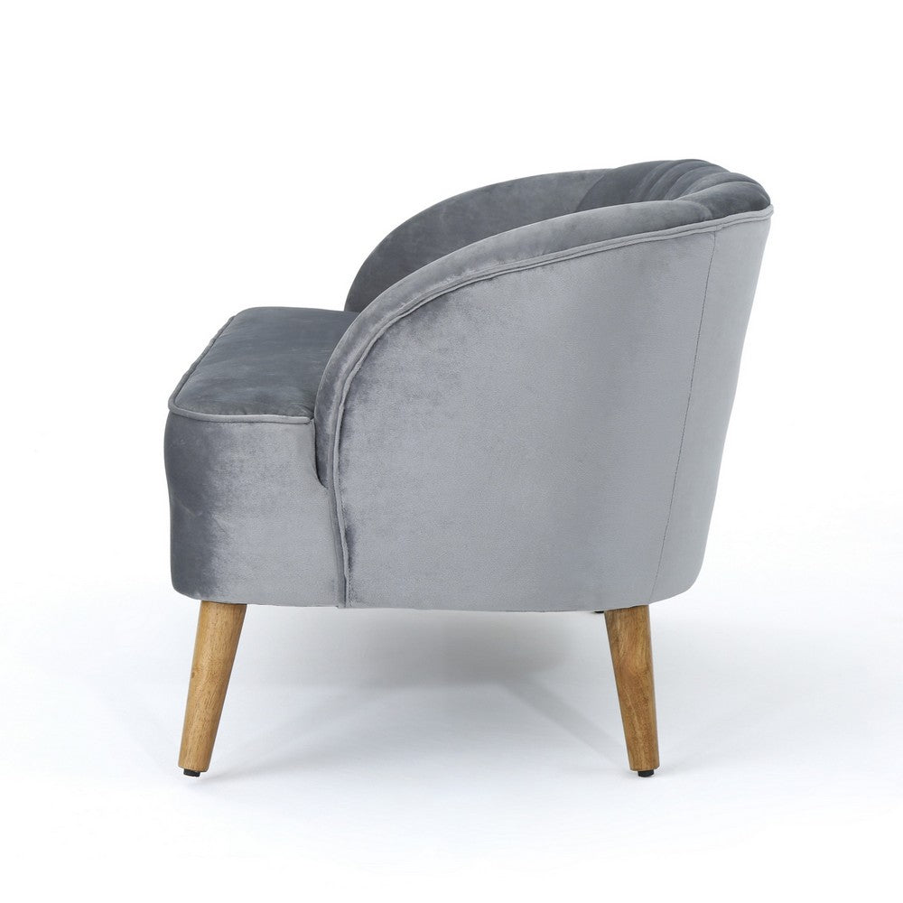 Snap Loveseat, 50 Inch, Retro Channel Stitched Gray Polyester Velvet -BM326475