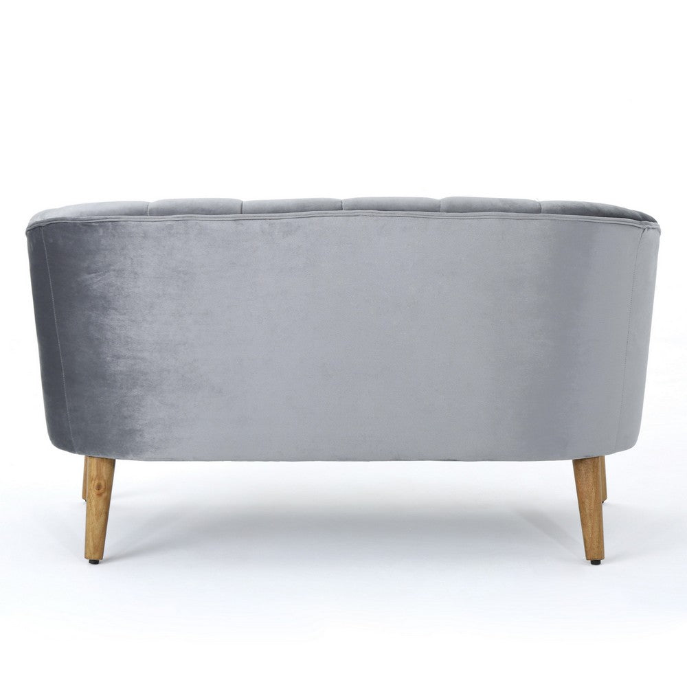 Snap Loveseat, 50 Inch, Retro Channel Stitched Gray Polyester Velvet -BM326475