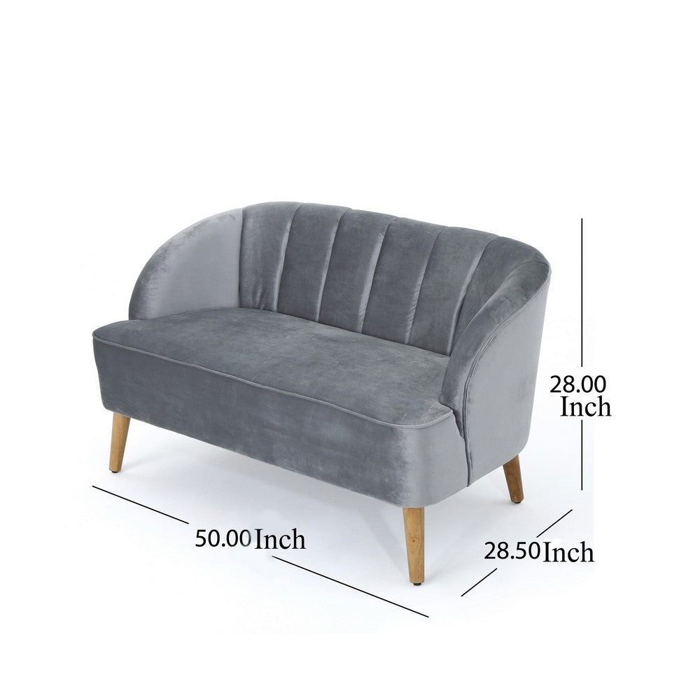 Snap Loveseat, 50 Inch, Retro Channel Stitched Gray Polyester Velvet -BM326475
