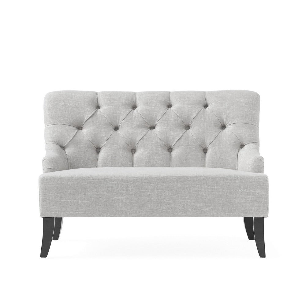 Ohio Loveseat Settee, 44 Inch Button Tufted Gray, Solid Birch Wood -BM326477