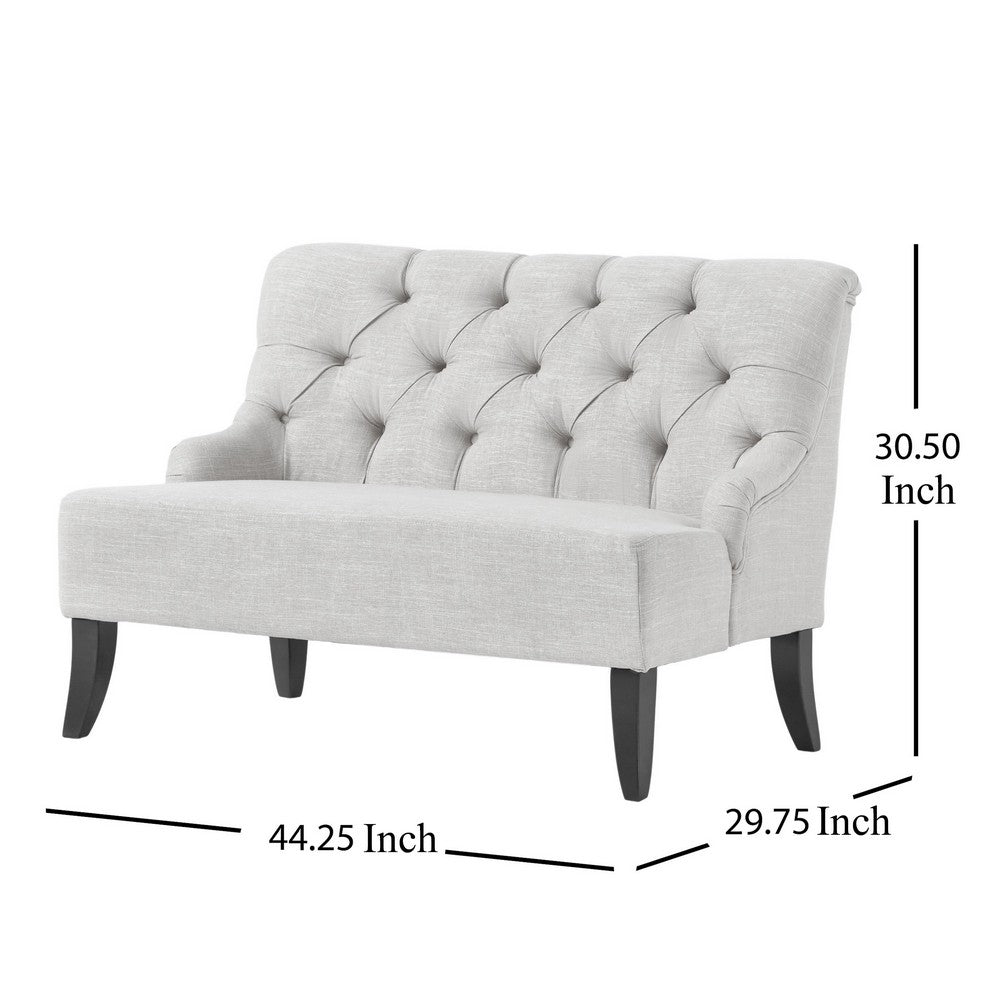 Ohio Loveseat Settee, 44 Inch Button Tufted Gray, Solid Birch Wood -BM326477