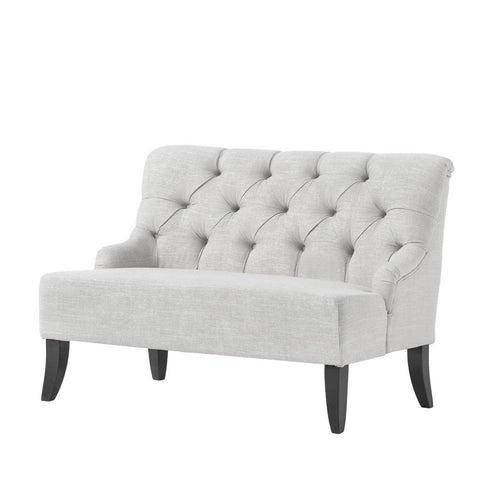 Ohio Loveseat Settee, 44 Inch Button Tufted Gray, Solid Birch Wood