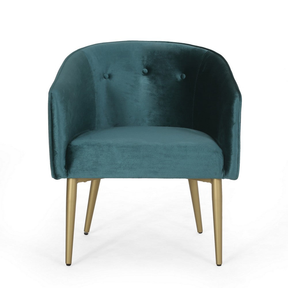 Accent Dining Chair, Gold Iron Legs, Curved, Tufted Aqua Green Velvet -BM326480