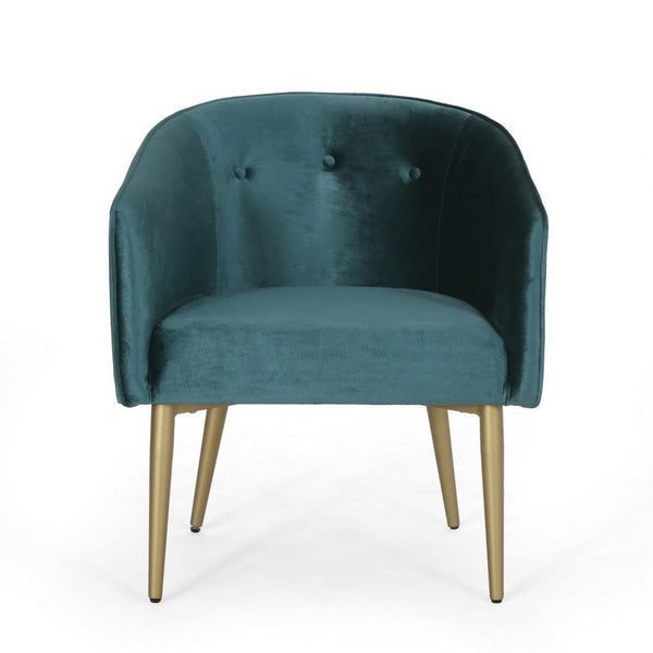 Accent Dining Chair, Gold Iron Legs, Curved, Tufted Aqua Green Velvet -BM326480