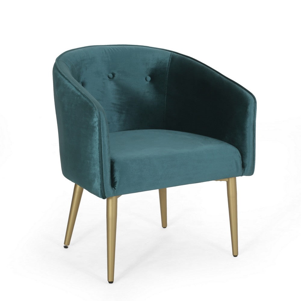 Accent Dining Chair, Gold Iron Legs, Curved, Tufted Aqua Green Velvet -BM326480