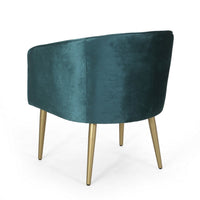Accent Dining Chair, Gold Iron Legs, Curved, Tufted Aqua Green Velvet -BM326480