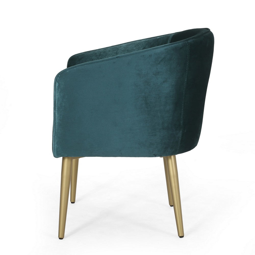 Accent Dining Chair, Gold Iron Legs, Curved, Tufted Aqua Green Velvet -BM326480