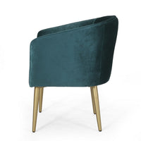 Accent Dining Chair, Gold Iron Legs, Curved, Tufted Aqua Green Velvet -BM326480