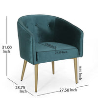 Accent Dining Chair, Gold Iron Legs, Curved, Tufted Aqua Green Velvet -BM326480