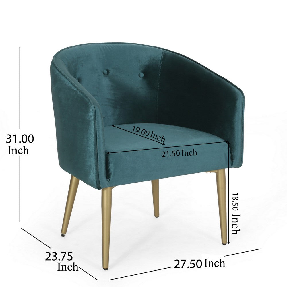 Accent Dining Chair, Gold Iron Legs, Curved, Tufted Aqua Green Velvet -BM326480