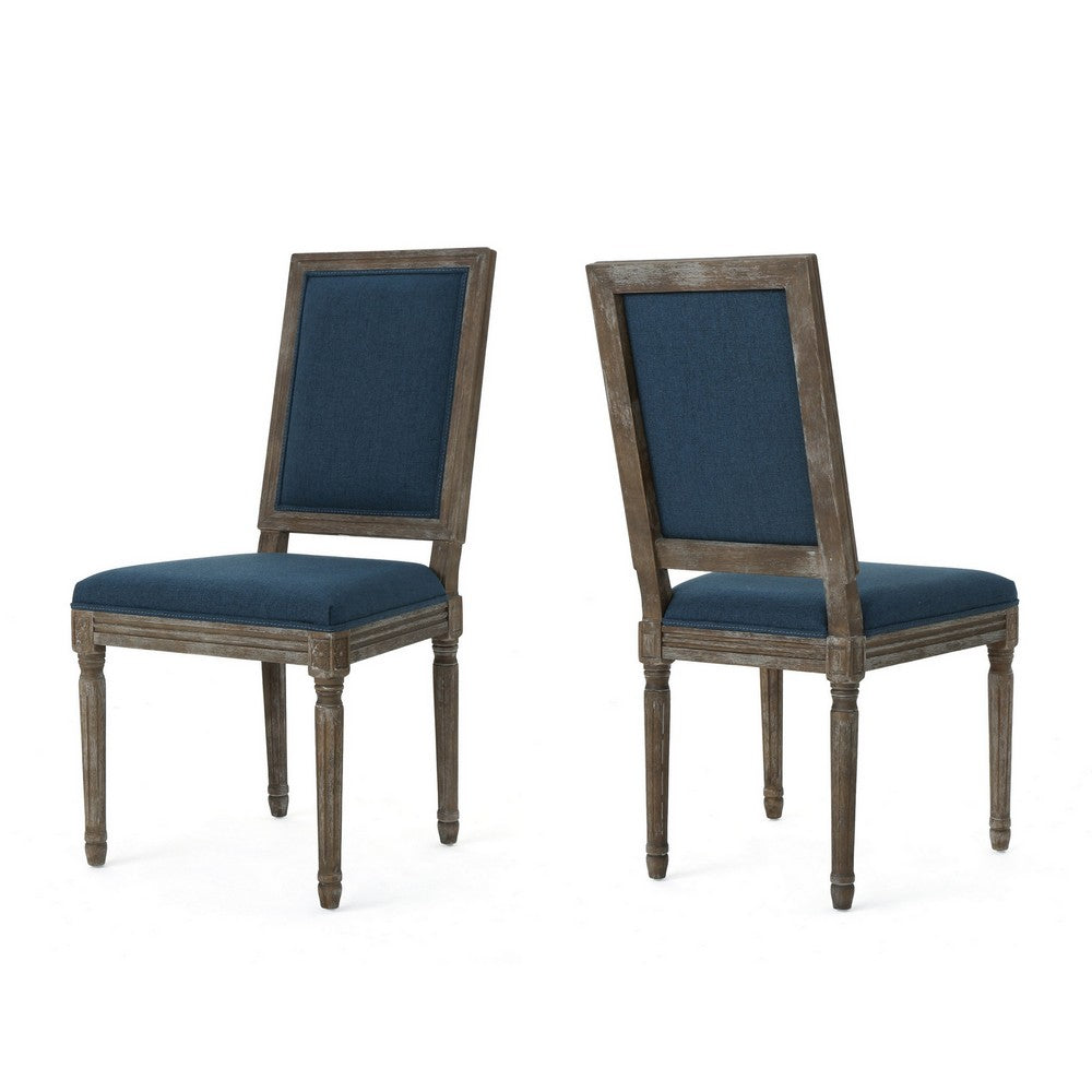 Dining Side Chair Set of 2, Traditional Style, Navy Blue Polyester -BM326481