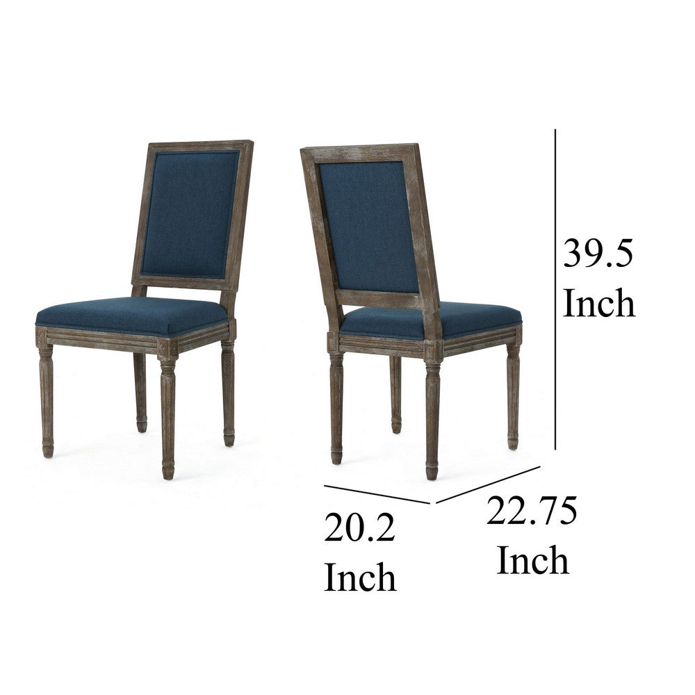 Dining Side Chair Set of 2, Traditional Style, Navy Blue Polyester -BM326481