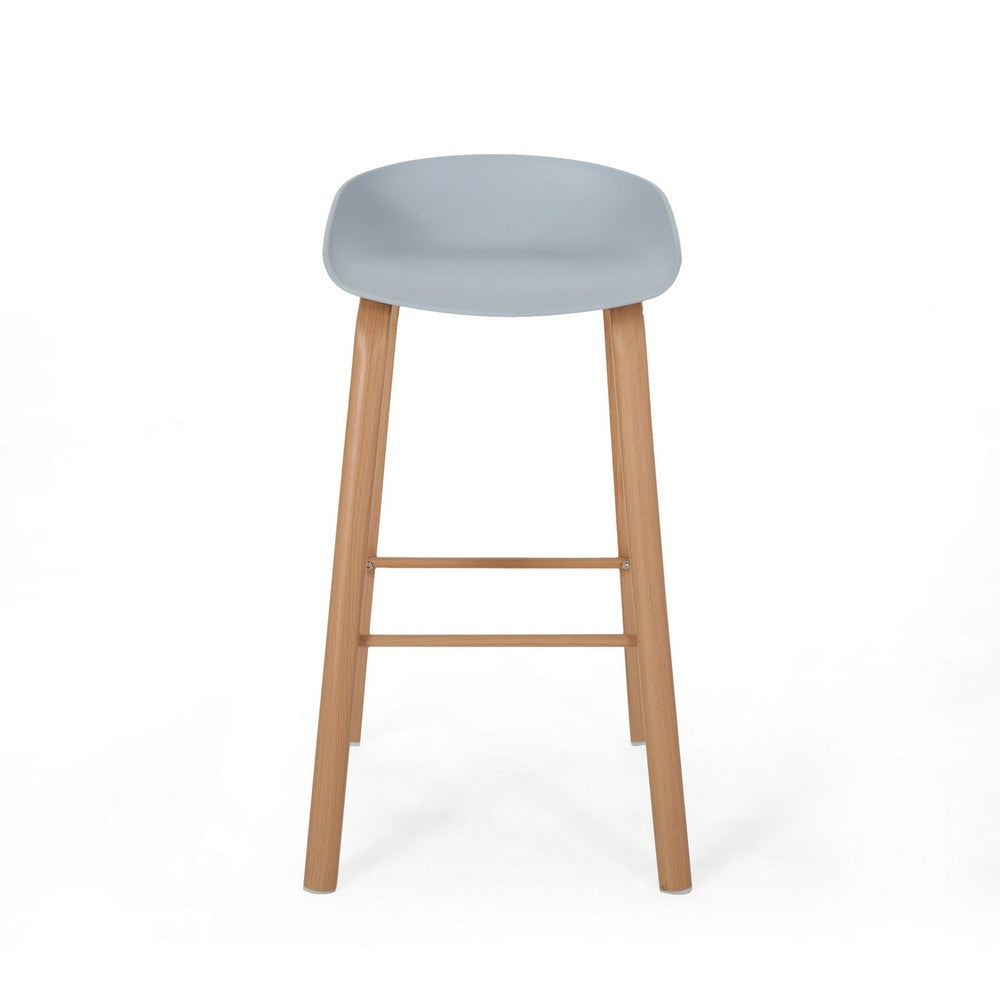 Barstool Set of 2, Light Gray Polypropylene Seat, Natural Brown Wood -BM326482
