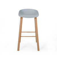 Barstool Set of 2, Light Gray Polypropylene Seat, Natural Brown Wood -BM326482