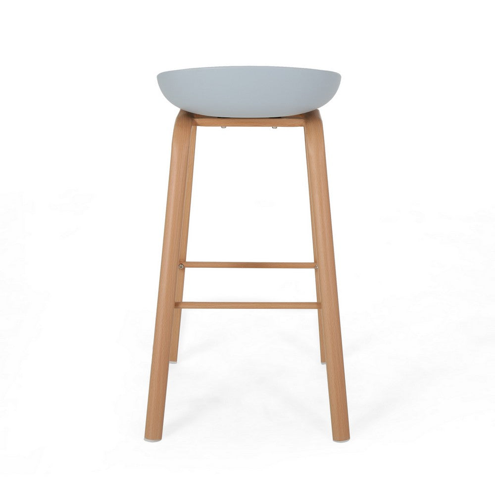 Barstool Set of 2, Light Gray Polypropylene Seat, Natural Brown Wood -BM326482