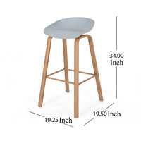 Barstool Set of 2, Light Gray Polypropylene Seat, Natural Brown Wood -BM326482