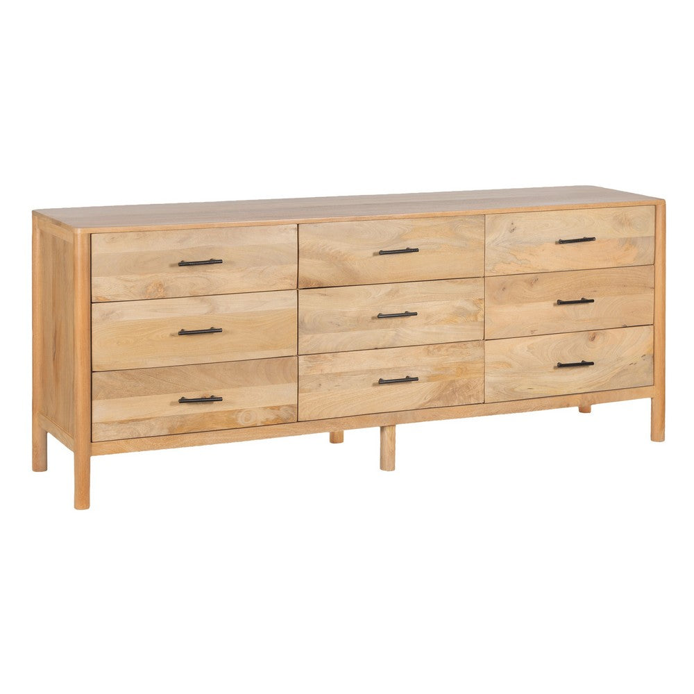 Geti 84 Inch Wide Dresser, 9 Spacious Drawers, Handcrafted Natural Oak White Mango Wood - BM326510