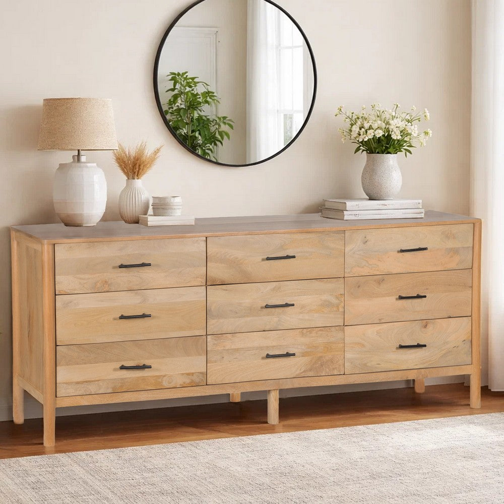Geti 84 Inch Wide Dresser, 9 Spacious Drawers, Handcrafted Natural Oak White Mango Wood - BM326510