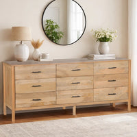 Geti 84 Inch Wide Dresser, 9 Spacious Drawers, Handcrafted Natural Oak White Mango Wood - BM326510