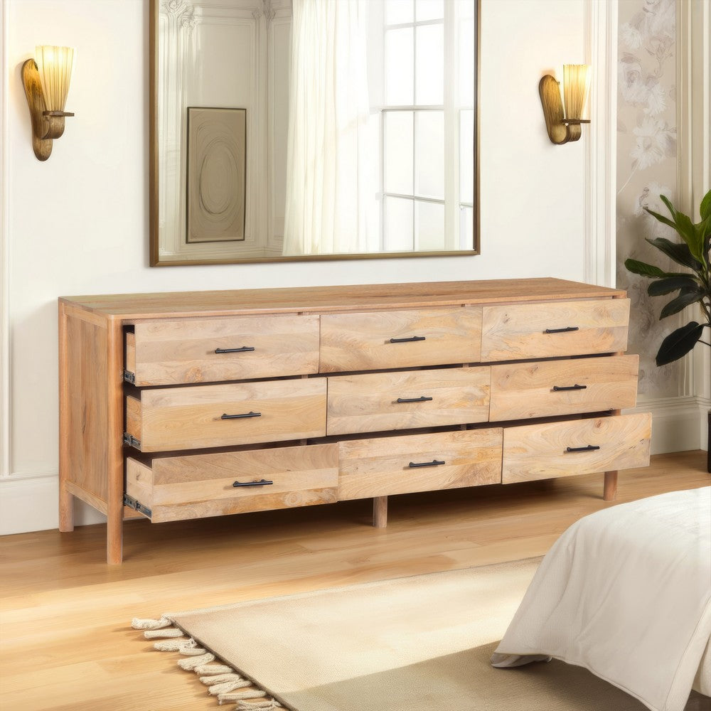 Geti 84 Inch Wide Dresser, 9 Spacious Drawers, Handcrafted Natural Oak White Mango Wood - BM326510