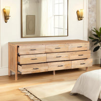 Geti 84 Inch Wide Dresser, 9 Spacious Drawers, Handcrafted Natural Oak White Mango Wood - BM326510