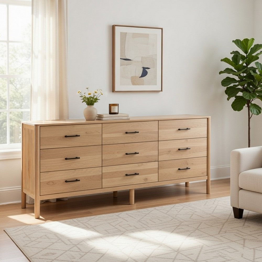 Geti 84 Inch Wide Dresser, 9 Spacious Drawers, Handcrafted Natural Oak White Mango Wood - BM326510