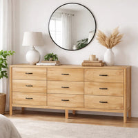 Geti 84 Inch Wide Dresser, 9 Spacious Drawers, Handcrafted Natural Oak White Mango Wood - BM326510