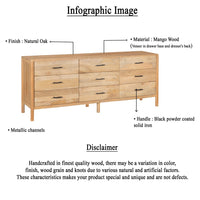 Geti 84 Inch Wide Dresser, 9 Spacious Drawers, Handcrafted Natural Oak White Mango Wood - BM326510