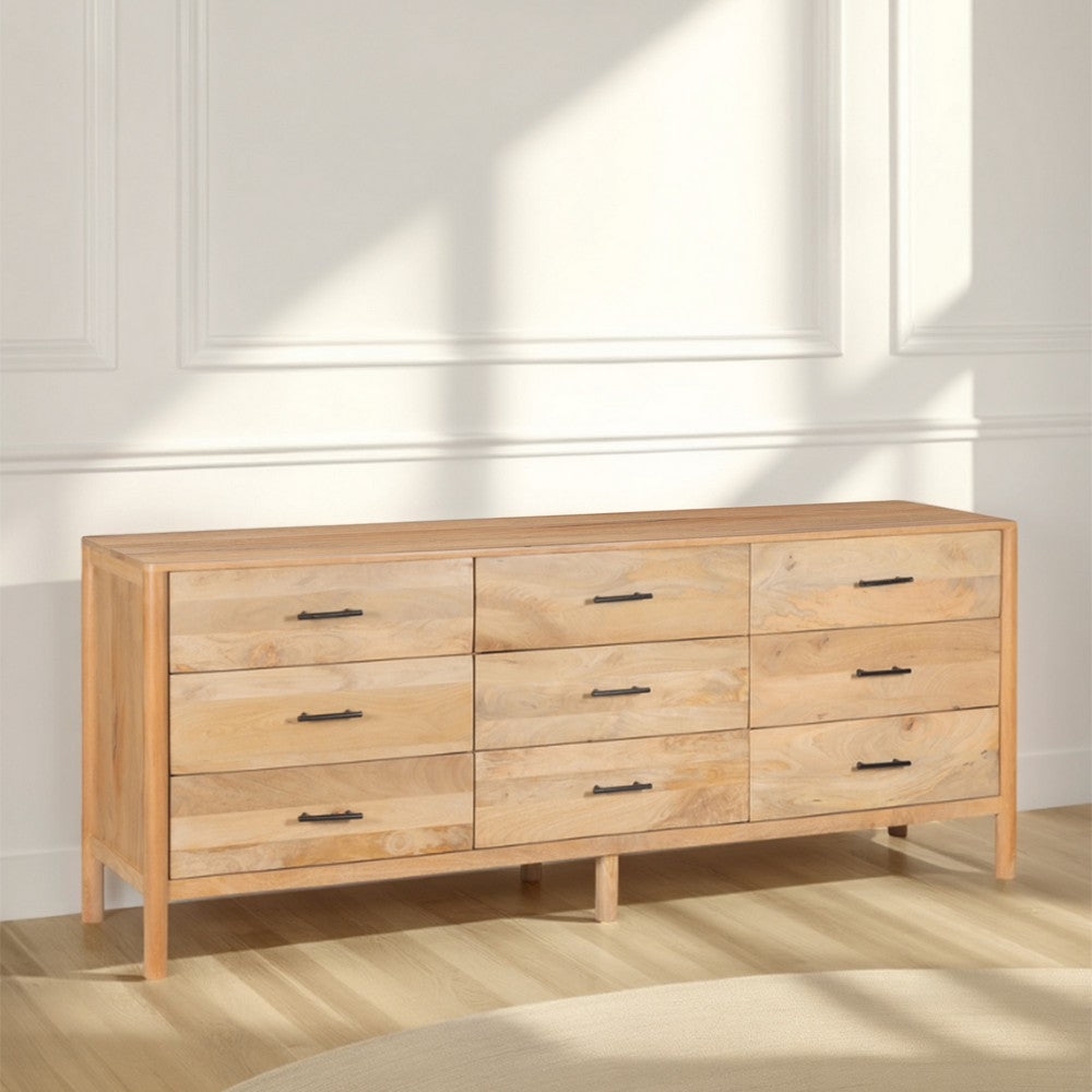 Geti 84 Inch Wide Dresser, 9 Spacious Drawers, Handcrafted Natural Oak White Mango Wood - BM326510