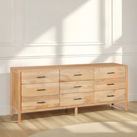 Geti 84 Inch Wide Dresser, 9 Spacious Drawers, Handcrafted Natural Oak White Mango Wood - BM326510