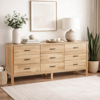 Geti 84 Inch Wide Dresser, 9 Spacious Drawers, Handcrafted Natural Oak White Mango Wood - BM326510