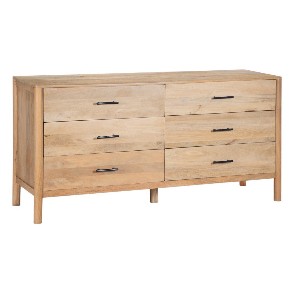 Geti 66 Inch Wide Dresser, 6 Drawers, Handcrafted Natural Oak White Mango Wood - BM326511