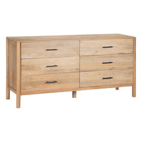 Geti 66 Inch Wide Dresser, 6 Drawers, Handcrafted Natural Oak White Mango Wood - BM326511