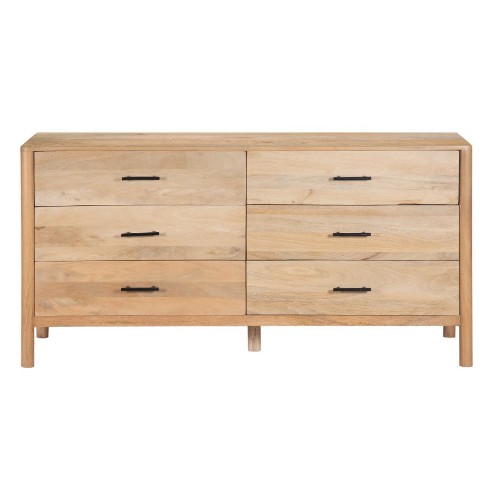 Geti 66 Inch Wide Dresser, 6 Drawers, Handcrafted Natural Oak White Mango Wood - BM326511