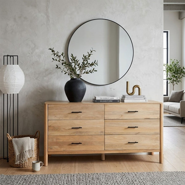 Geti 66 Inch Wide Dresser, 6 Drawers, Handcrafted Natural Oak White Mango Wood - BM326511