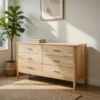 Geti 66 Inch Wide Dresser, 6 Drawers, Handcrafted Natural Oak White Mango Wood - BM326511