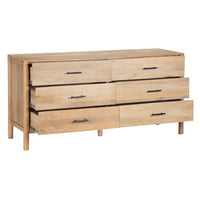 Geti 66 Inch Wide Dresser, 6 Drawers, Handcrafted Natural Oak White Mango Wood - BM326511