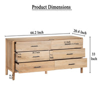 Geti 66 Inch Wide Dresser, 6 Drawers, Handcrafted Natural Oak White Mango Wood - BM326511