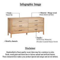 Geti 66 Inch Wide Dresser, 6 Drawers, Handcrafted Natural Oak White Mango Wood - BM326511